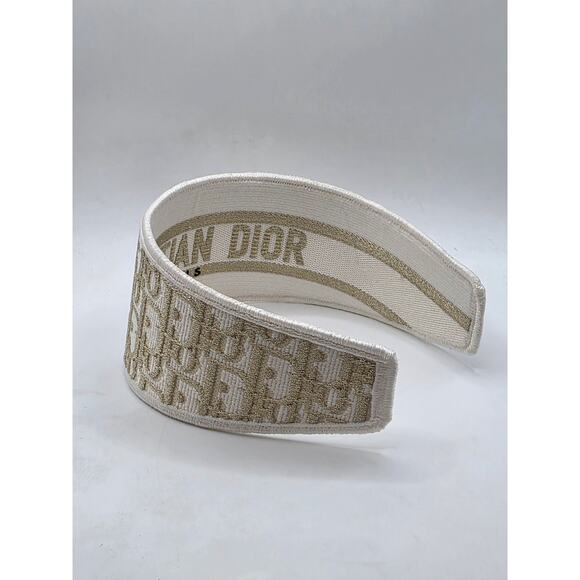 Christian Dior Beige gold Logo patterned canvas wide headband main image 4